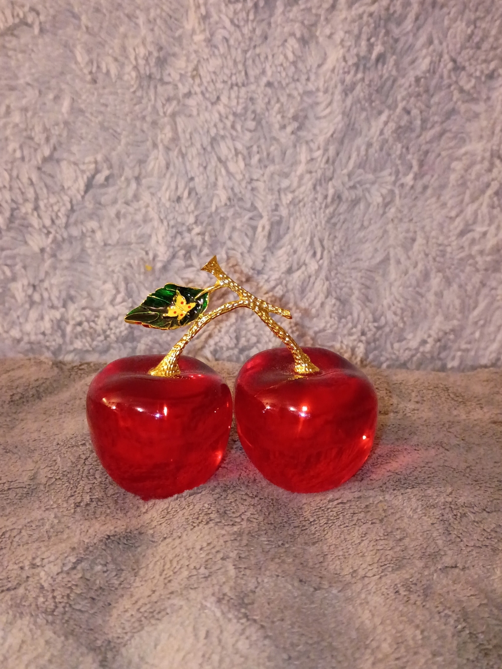 Red Glass Cherry Decorative Accent with Gold Stem - Home Accents